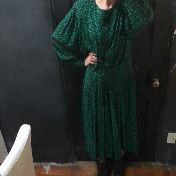 VTG Emerald Green Cheetah Print Dress, Size S, by MENU - Picture 2 of 11